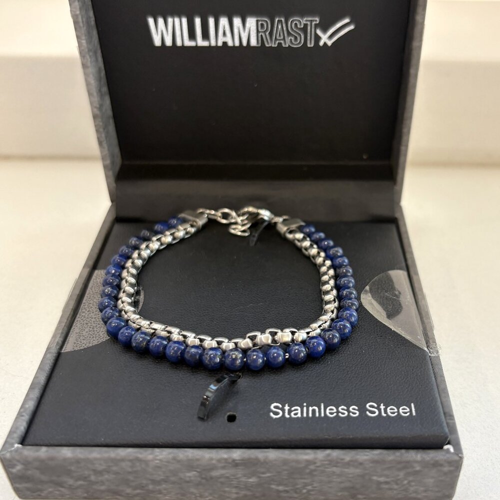 William Rast Lapis Azul Beaded Layered Bracelet Blue & Silver Stainless Steel